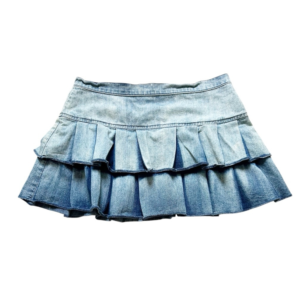 Vintage Y2K Armor Jeans Denim Ruffle Skirt Size 7/8 Early 2000’s Going Out Skirt